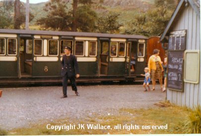 The World Cup result for the 1966 final from the previous day is proudly displayed at Tan-y-Bwlch station, with Guard Alan Heywood in mid-stride on 31 July 1996..