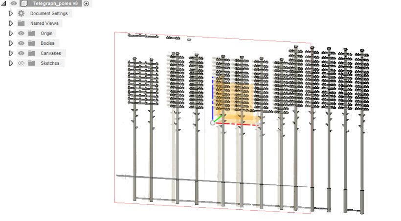 Calder Valley telegraph poles created in Fusion 360 ready for 3D printing